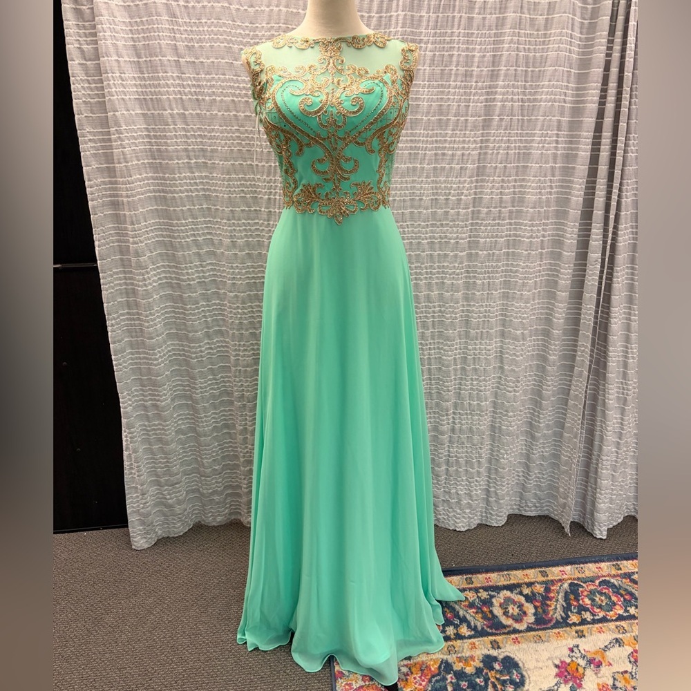 J.Elizabeth Mint and Gold Prom Dress